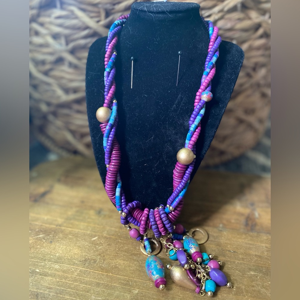 Vintage Multicolor Beaded Necklace with Gold Accents